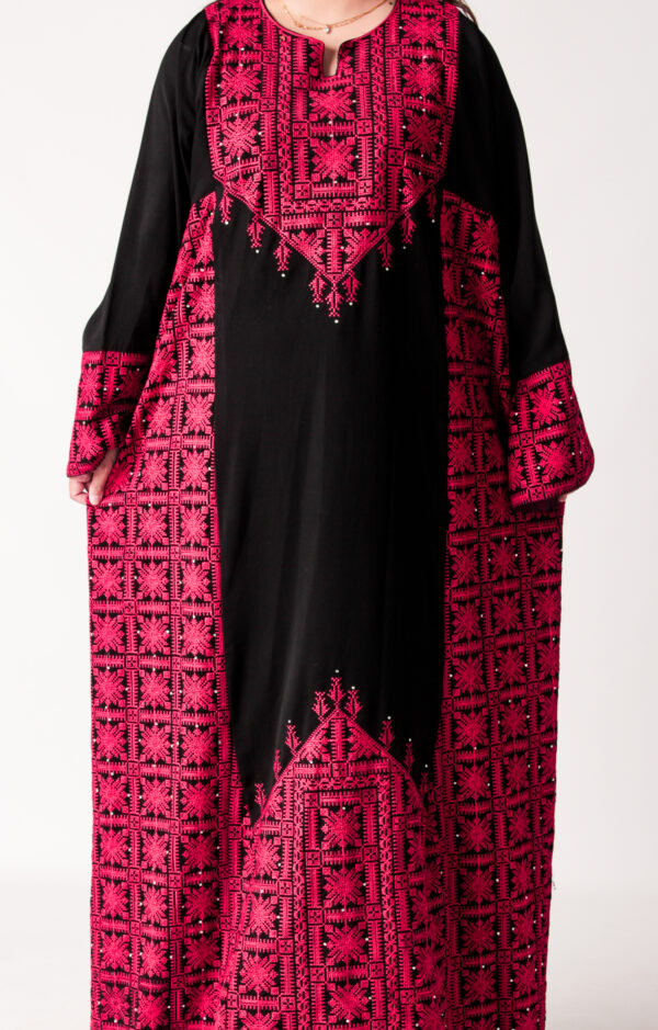 Red and Black Embroidered Palestinian Dress - Image 2