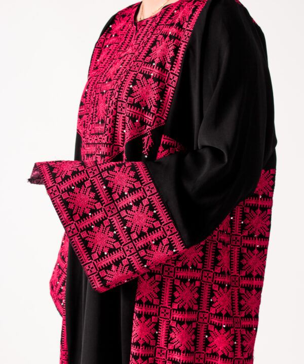 Red and Black Embroidered Palestinian Dress - Image 4