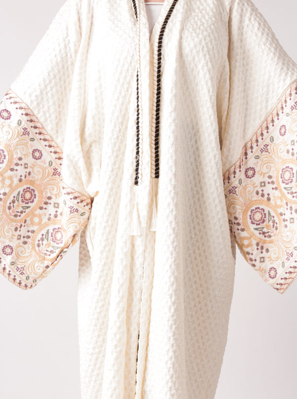 Ivory Palestinian Embroidered Abayah with Ornate Sleeves