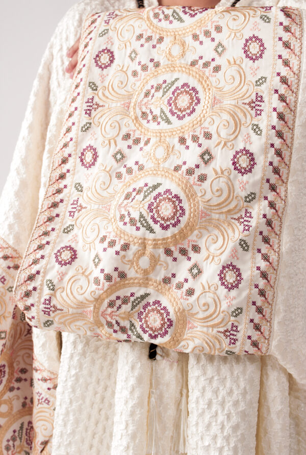 Ivory Palestinian Embroidered Abayah with Ornate Sleeves - Image 3