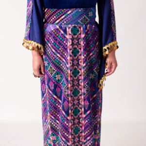 Royal Blue Velvet Palestinian Thobe with Gold Coin Detailing