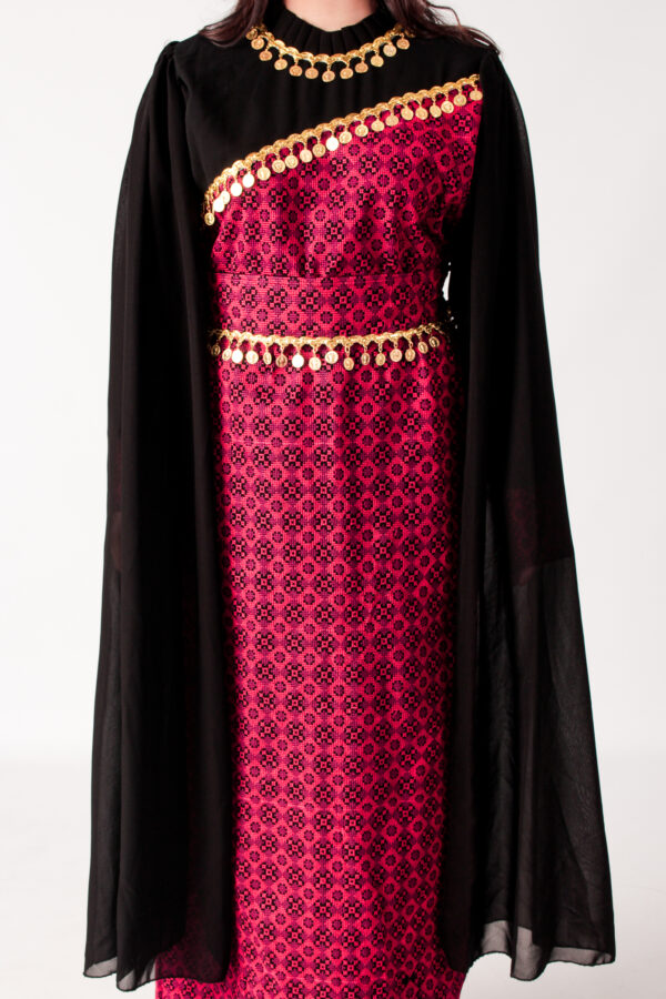 Palestinian Traditional Thobe - Tatreez Dress with Shroud - Image 2