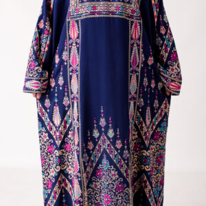 Navy Blue Palestinian Thobe with Intricate Embroidery & Headpiece