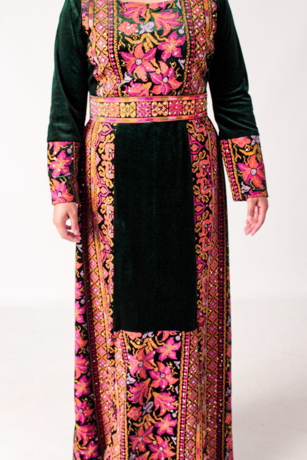 Green Palestinian Tatreez Embroidered Velvet Thobe