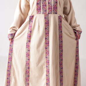 Palestinian Embroidered Thobe with Magenta Tatreez Stripes