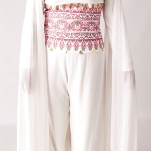 Elegant Palestinian Tatreez Embroidered Jumpsuit with Cape
