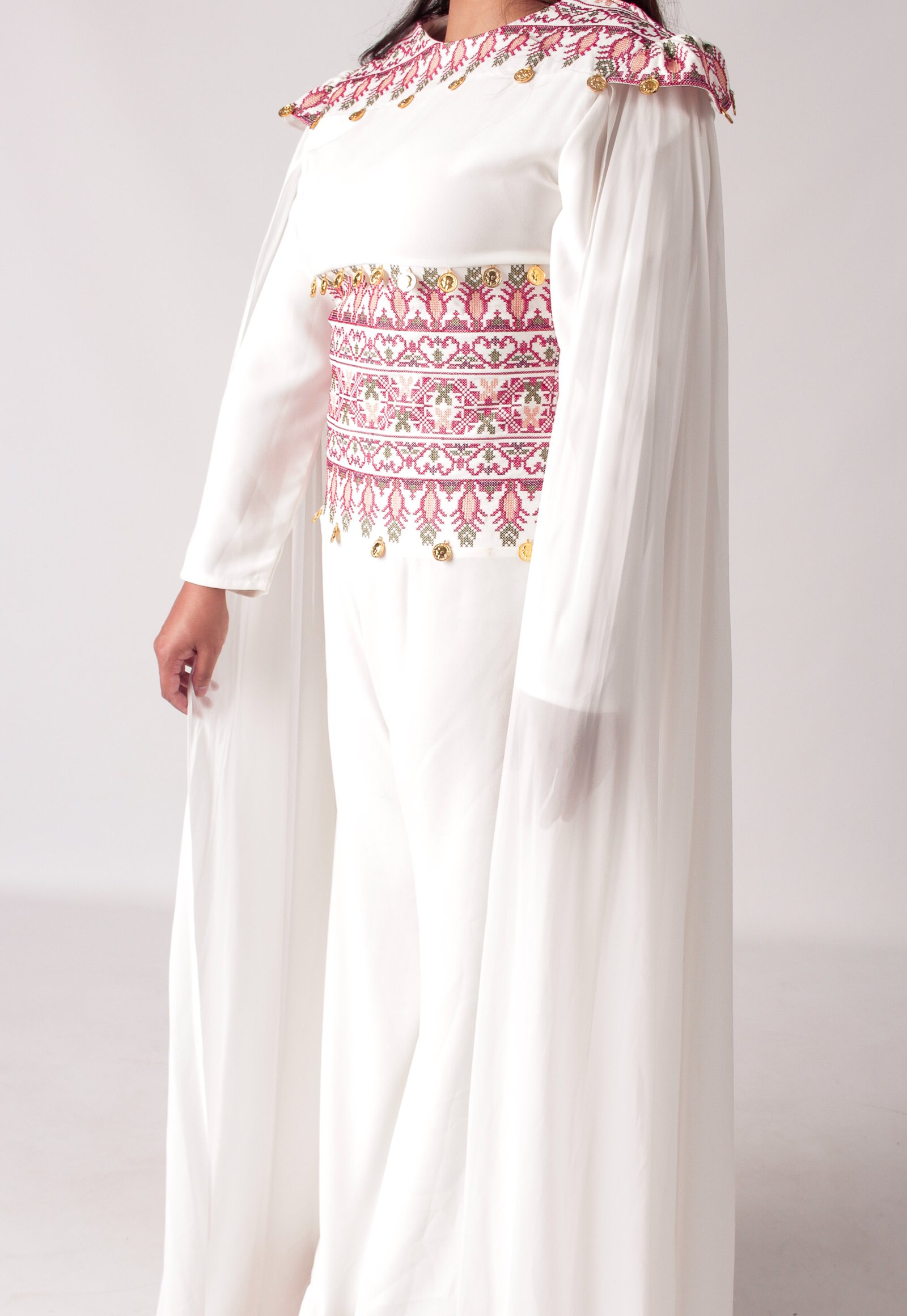 Elegant Palestinian Tatreez Embroidered Jumpsuit with Cape - Image 2