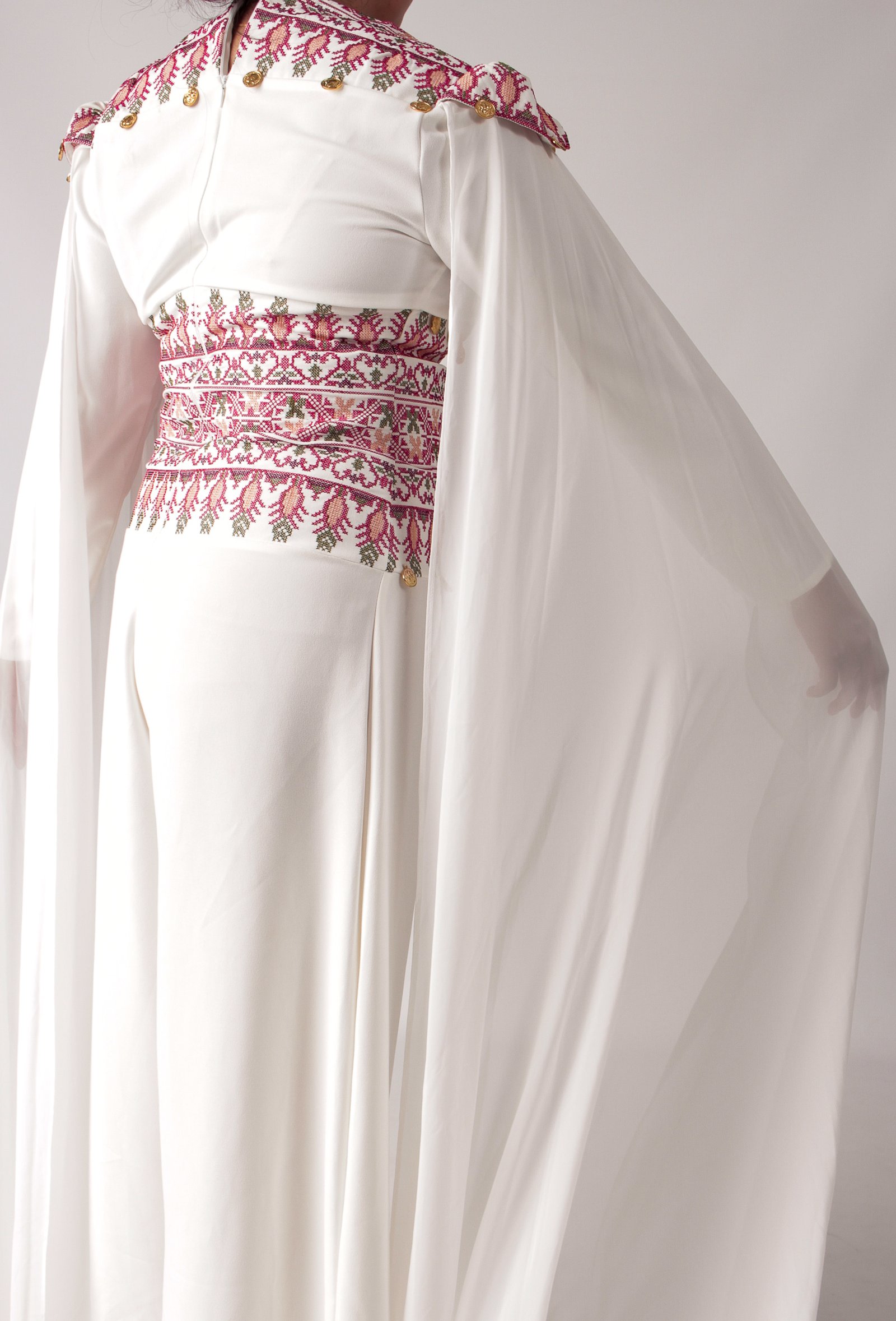 Elegant Palestinian Tatreez Embroidered Jumpsuit with Cape - Image 3