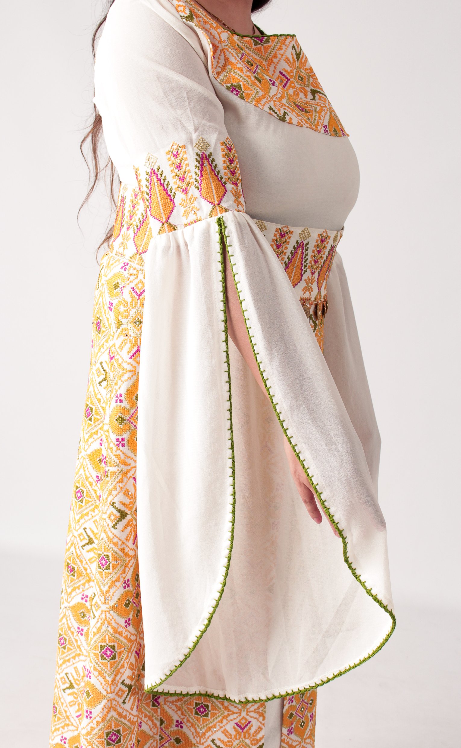 Palestinian Embroidered Dress with Bell Sleeves and Skirt - Image 2
