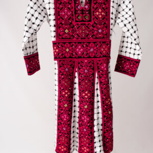 Traditional Palestinian White and Red Tatreez Childrens Dress