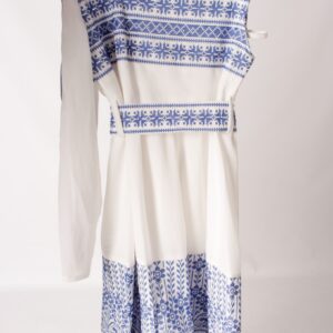 Palestinian Blue and White Tatreez Children's Dress with Single Sleeve