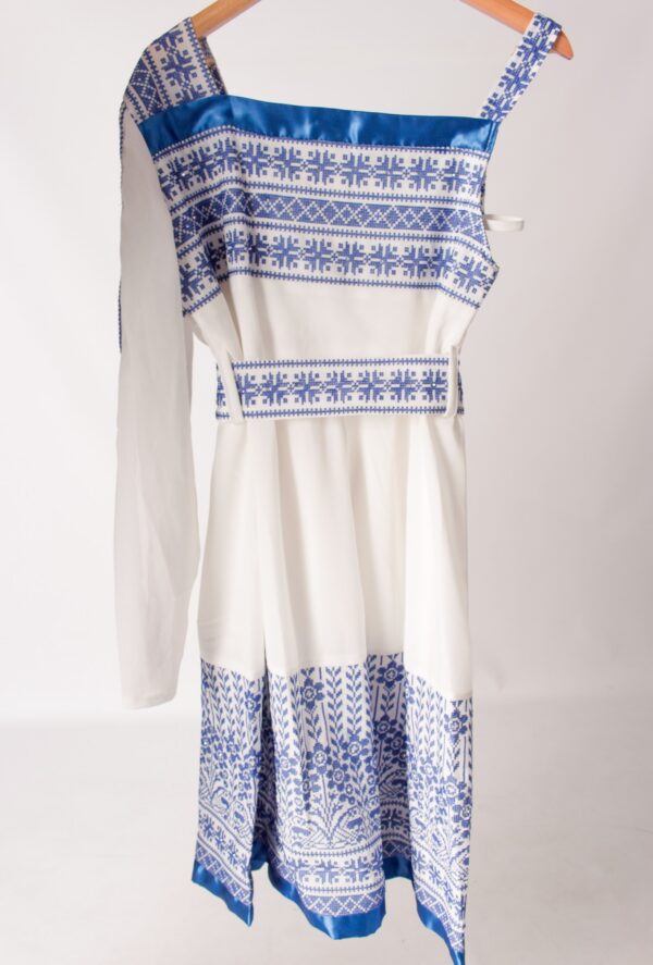 Palestinian Blue and White Tatreez Children's Dress with Single Sleeve