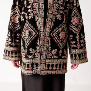 Black Palestinian Embroidered Jacket with Brown Tatreez