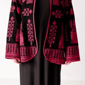 Black Palestinian Embroidered Jacket with Red Tatreez