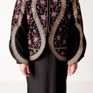 Black Palestinian Embroidered Jacket with Wavy Tatreez