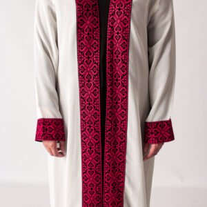 Palestinian Ivory Open Abayah with Red Tatreez (with Slip Dress)