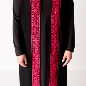 Black Open Palestinian Abayah with Red Tatreez (with Slip Dress)