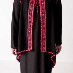 Black Palestinian Short Bolero with Red Tatreez Border