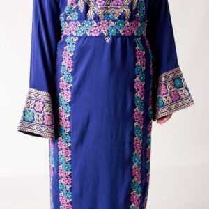 Royal Blue Palestinian Thobe with Pink and Turquoise Tatreez