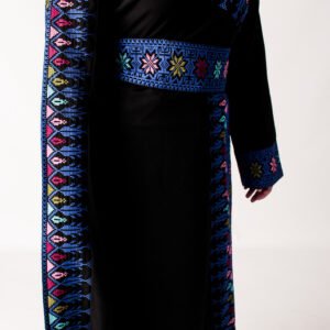 Black Palestinian Asymmetrical Thobe with Multi-coloured Tatreez