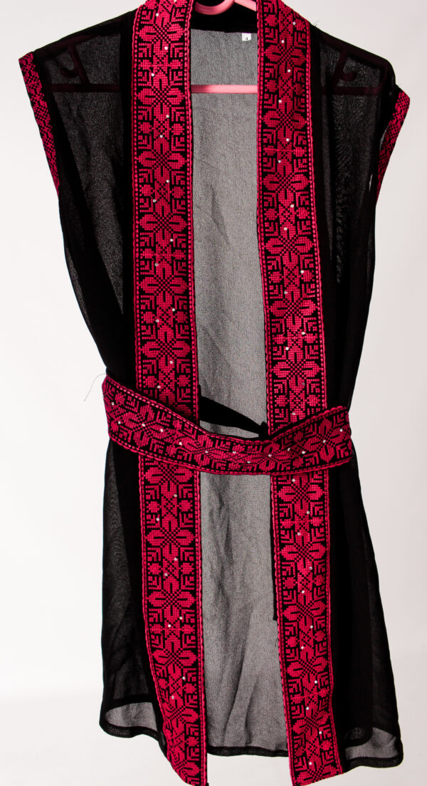 Black Sheer Vest with Red Palestinian Embroidery (Children’s)