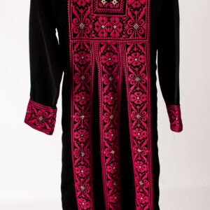 Black Palestinian Thobe with Red Embroidery and Beads (Children’s)