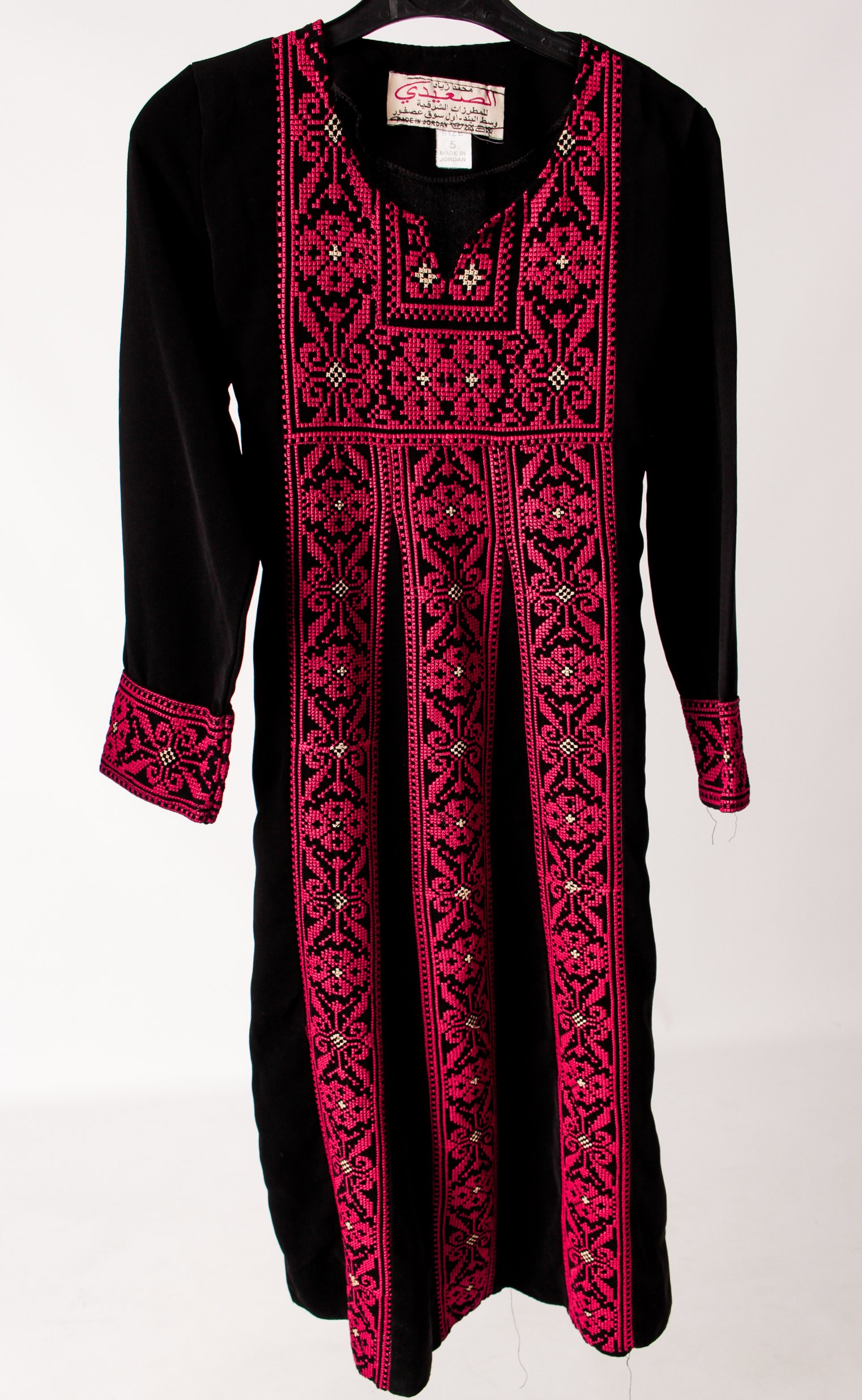 Black Palestinian Thobe with Red Embroidery and Beads (Children’s)